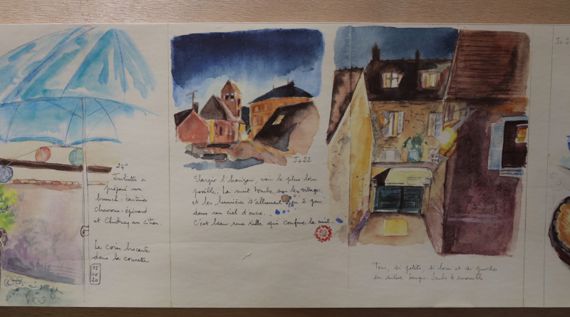 Les aquarelles sont accompagnées d'anecdotes ou de commentaires de l'artiste.
