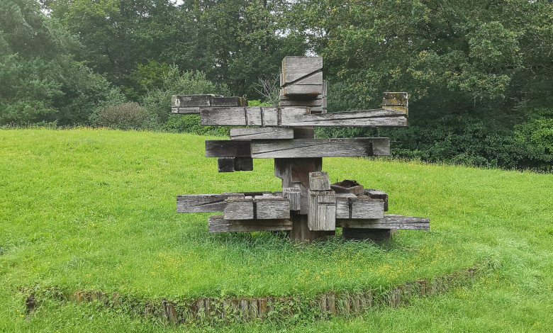 La Chilienne Marta Colvin s'est inspirée de la cordillère des Andes pour sa sculpture en bois où tout est imbriqué. Photo LC-M'Essonne