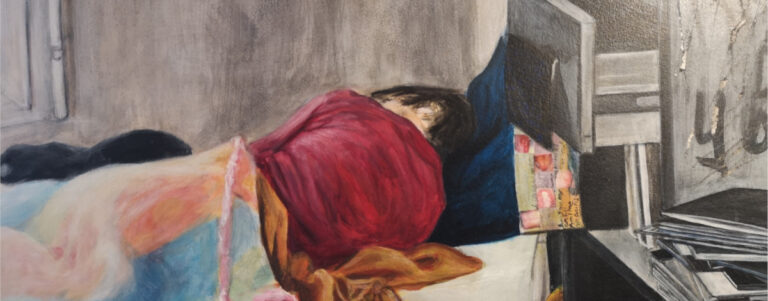 Détail d'un tableau de Pauline Riveaux, exposition au Café Curieux à Morsang-sur-Orge. Photo LC-M'Essonne