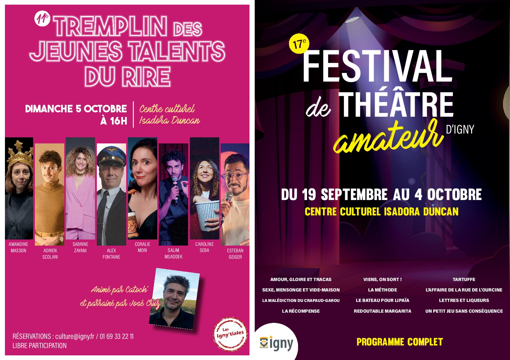 17e édition du FESTIVAL de THÉÂTRE amateur et la 11e DU TREMPLIN DES JEUNES TALENTS DU RIRE